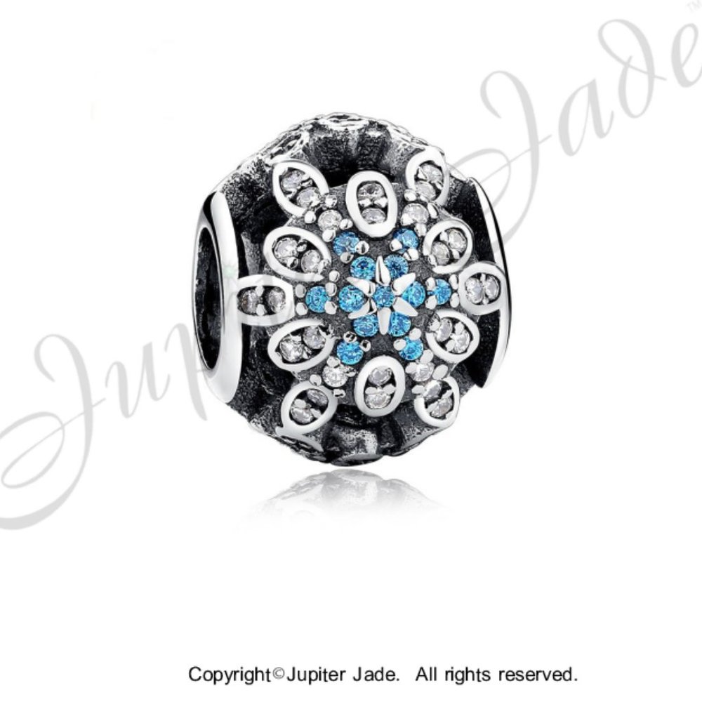 925 Sterling Silver Snowflake Winter Christmas Bracelet Charm - Pandora Style